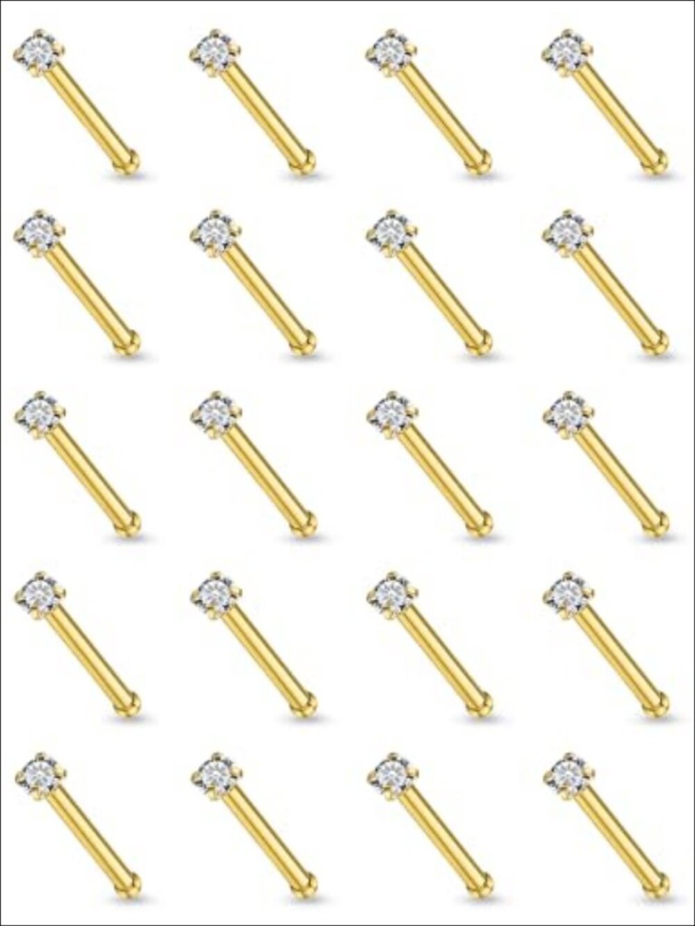 20 Pcs Nose Rings Studs Stainless Steel Cubic Zirconia L-Shape Screw 20G
